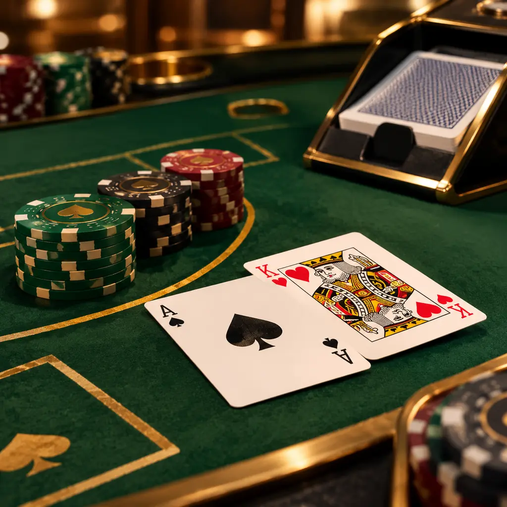 Kartu as dan kartu bergambar di meja blackjack