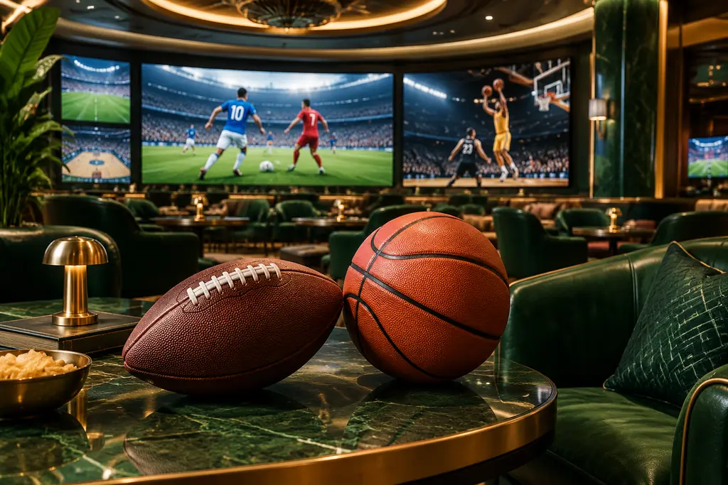 Bola sepak dan bola basket di ruang sportsbook