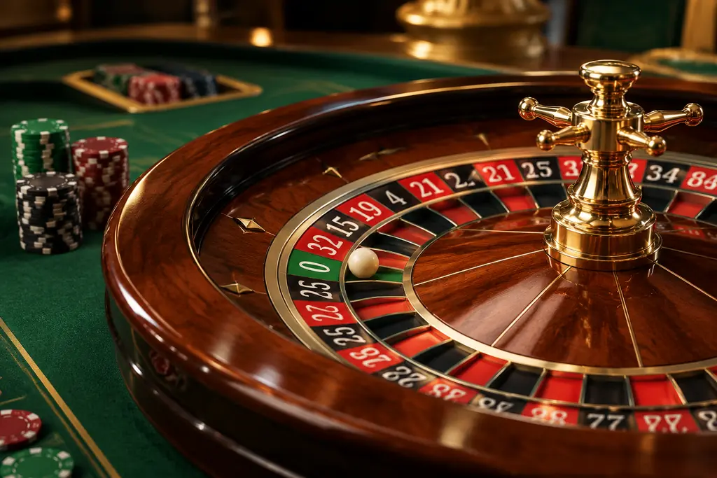 Roda roulette dan chip pada kain jade